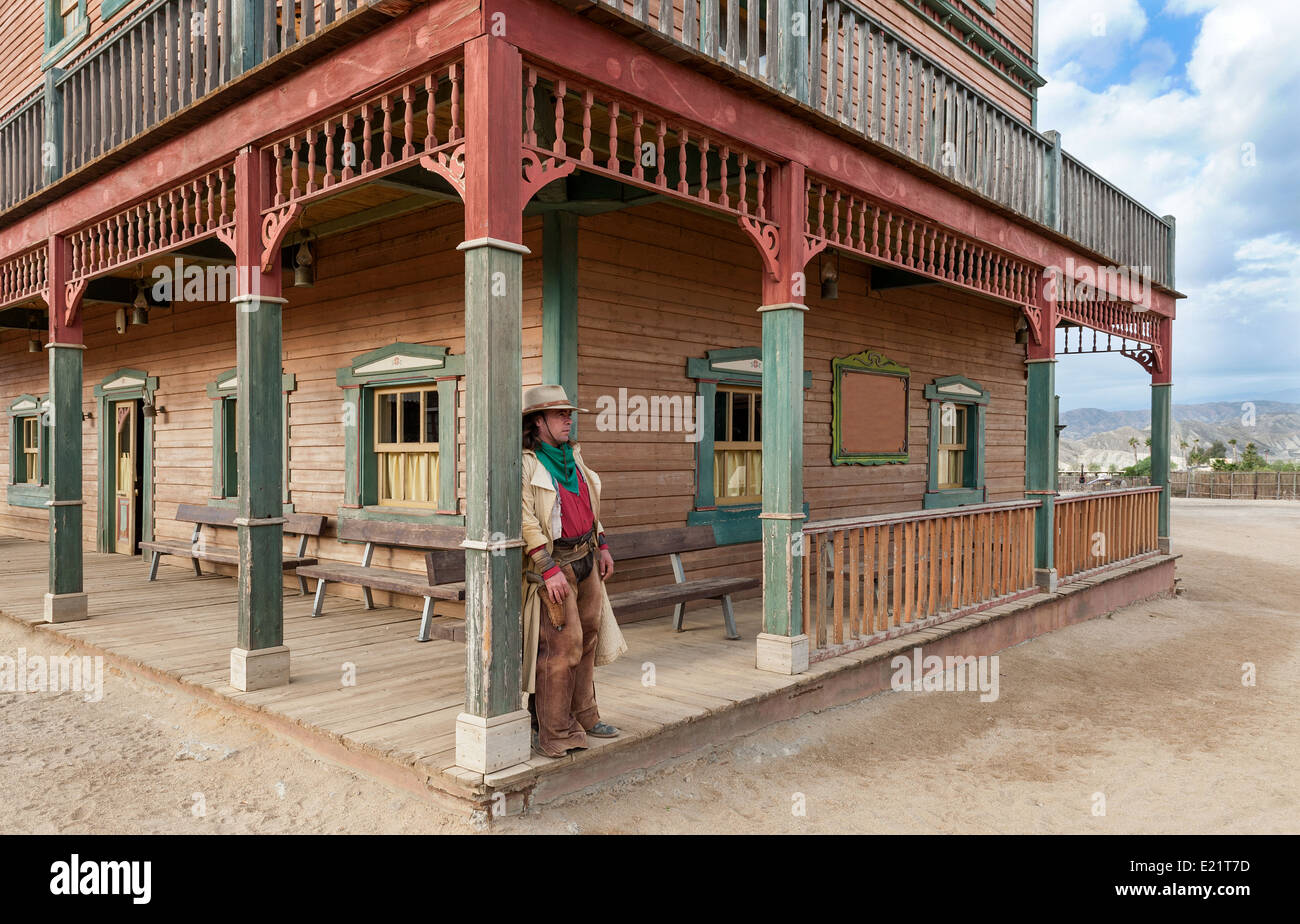 Cowboy a mini film di Hollywood impostare Tabernas Almeria Provincia di Almeria Spagna Foto Stock