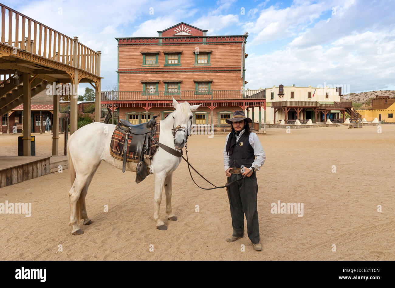 Sceriffo e Cavallo al Mini film di Hollywood impostare Provincia di Almeria Spagna Foto Stock