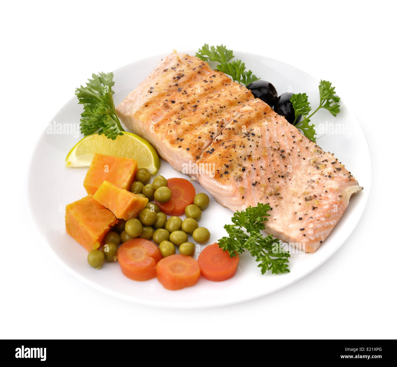 Filetto di salmone con verdure Foto Stock