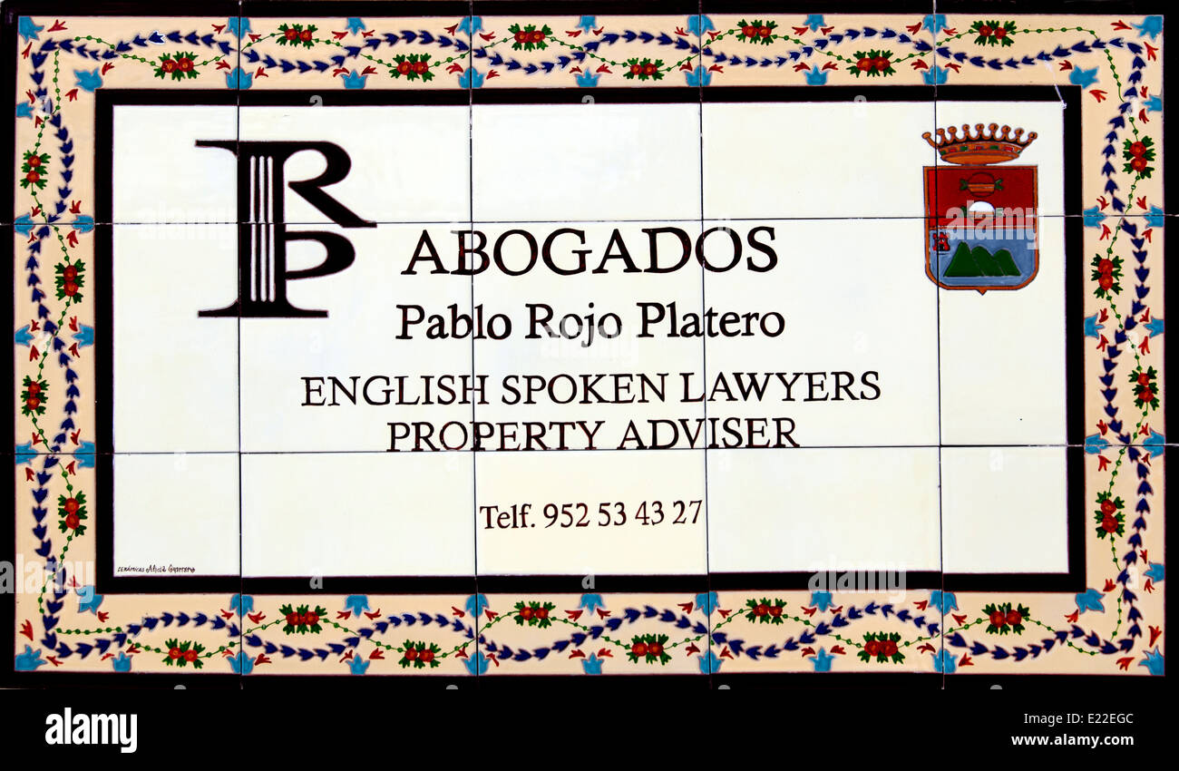 Abogados Pablo Rojo Platero Inglese parlato avvocati avvocato consulente in proprietà Malaga Spagna - Spagnolo Foto Stock