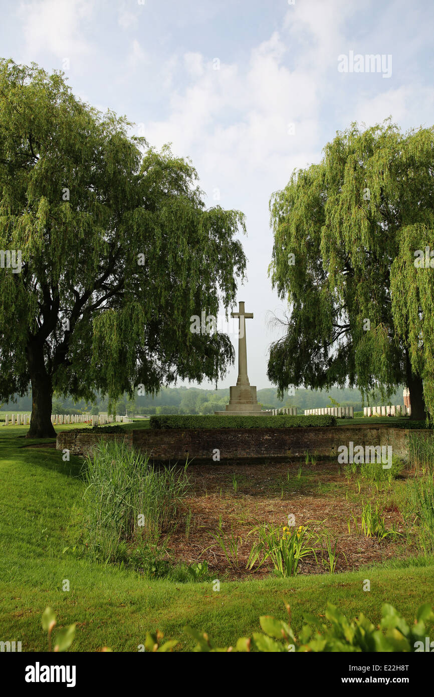 La Croce del sacrificio nel punto Prowse cimitero militare della Grande Guerra , Belgium Foto Stock