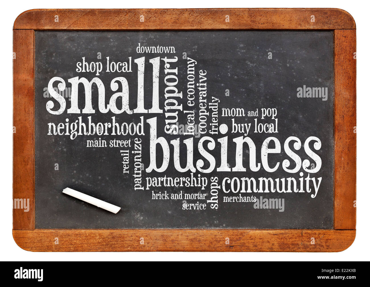 Small business word cloud su un vintage lavagna ardesia Foto Stock