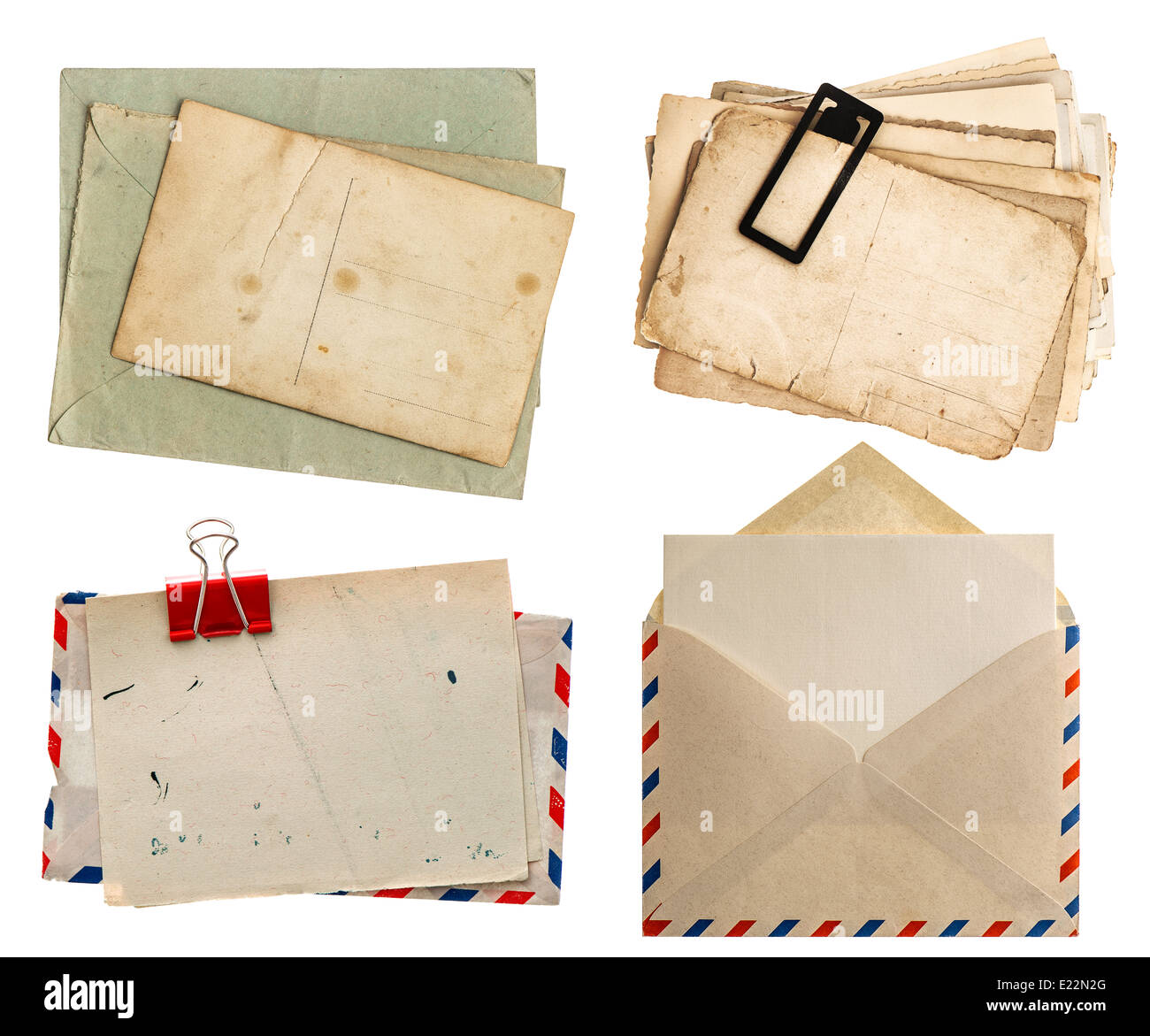Busta posta aerea e cartoline isolati su sfondo bianco. design retrò papers Foto Stock