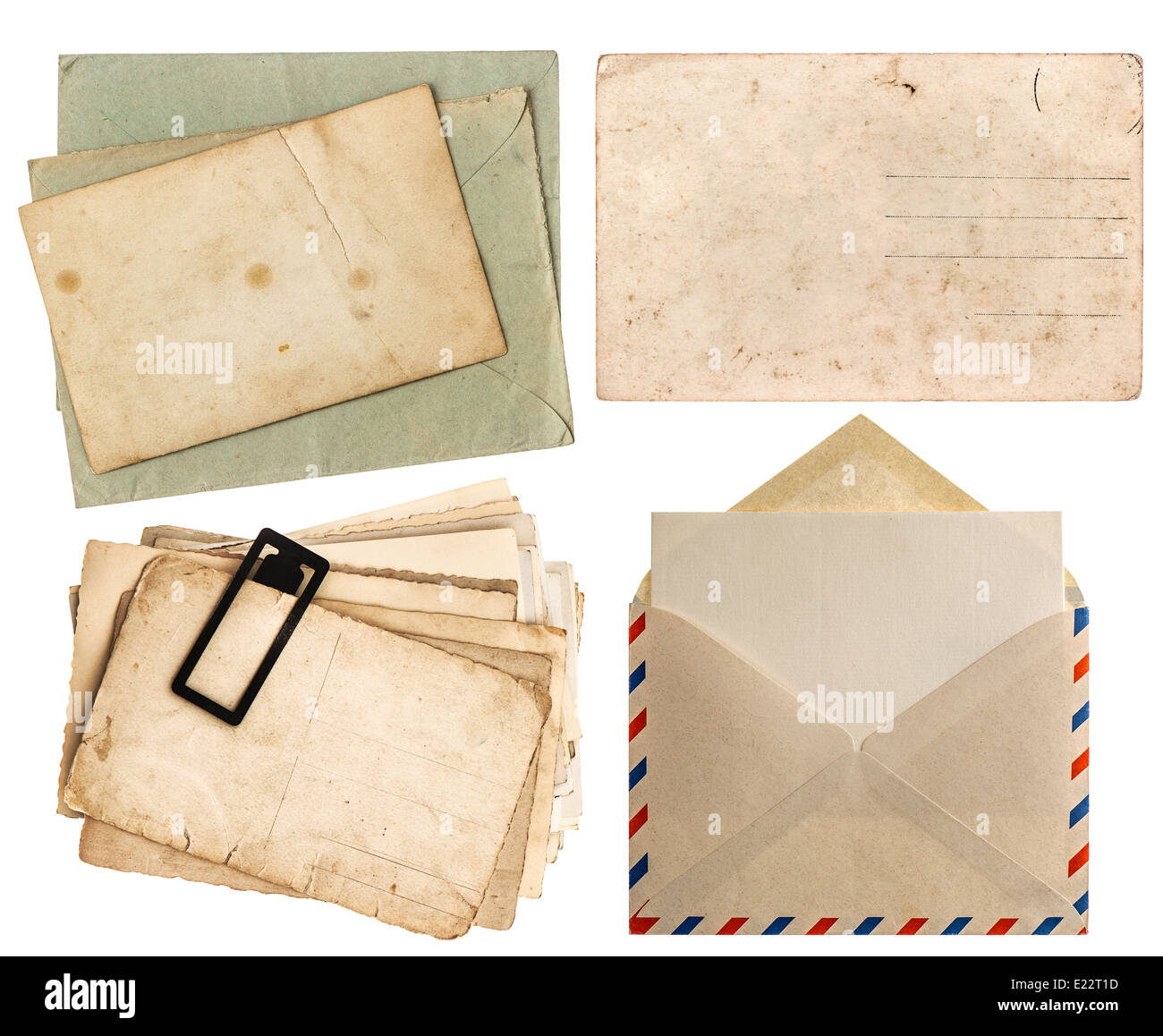 Busta posta aerea e cartoline isolati su sfondo bianco. design retrò papers Foto Stock