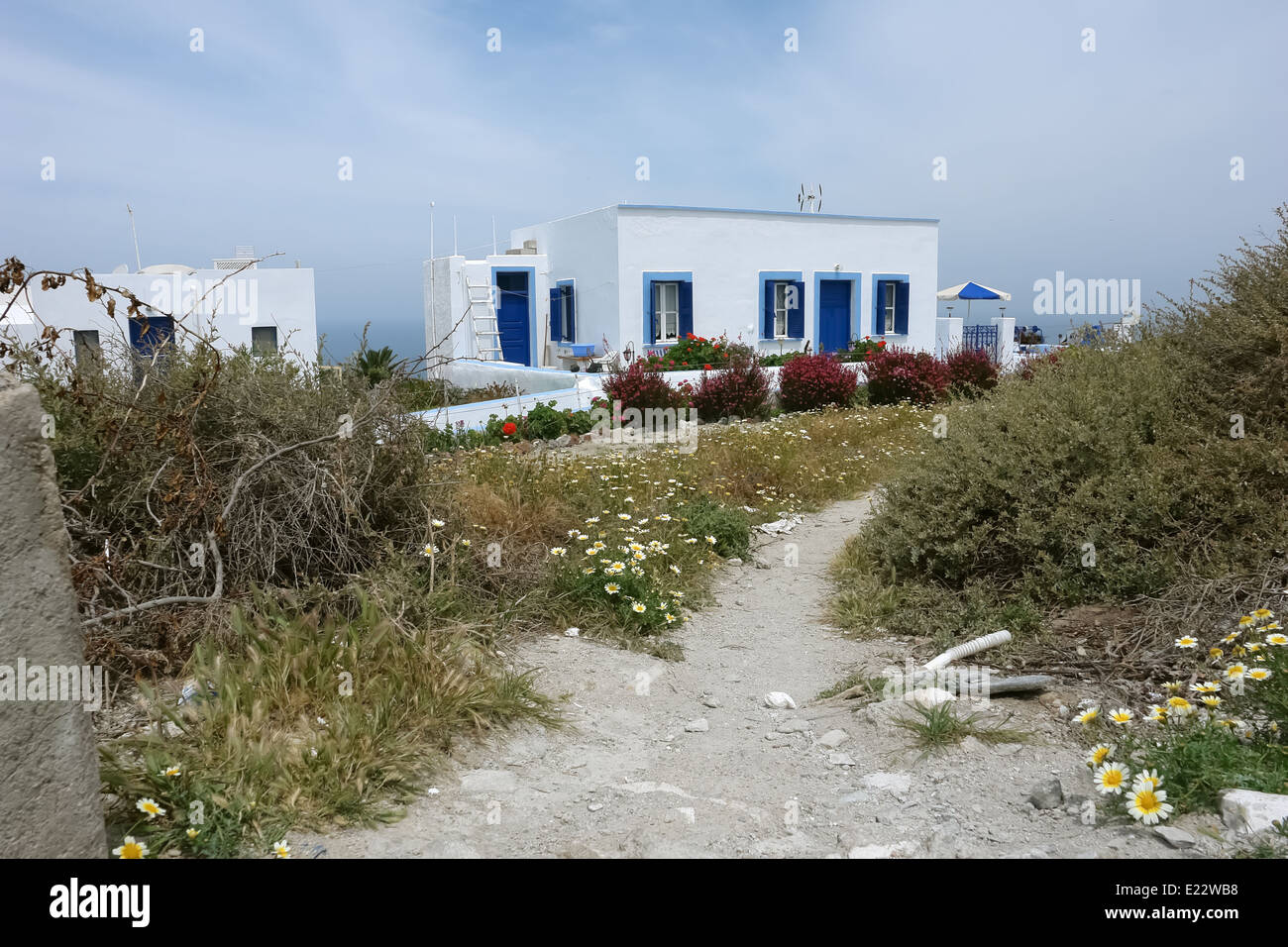 Il greco antico la casa e il giardino sulla isola di Santorini. Foto Stock