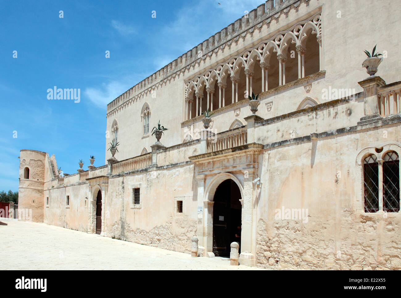 Gotico veneziano facciata del Castello di Donnafugata al di fuori di Ragusa Foto Stock