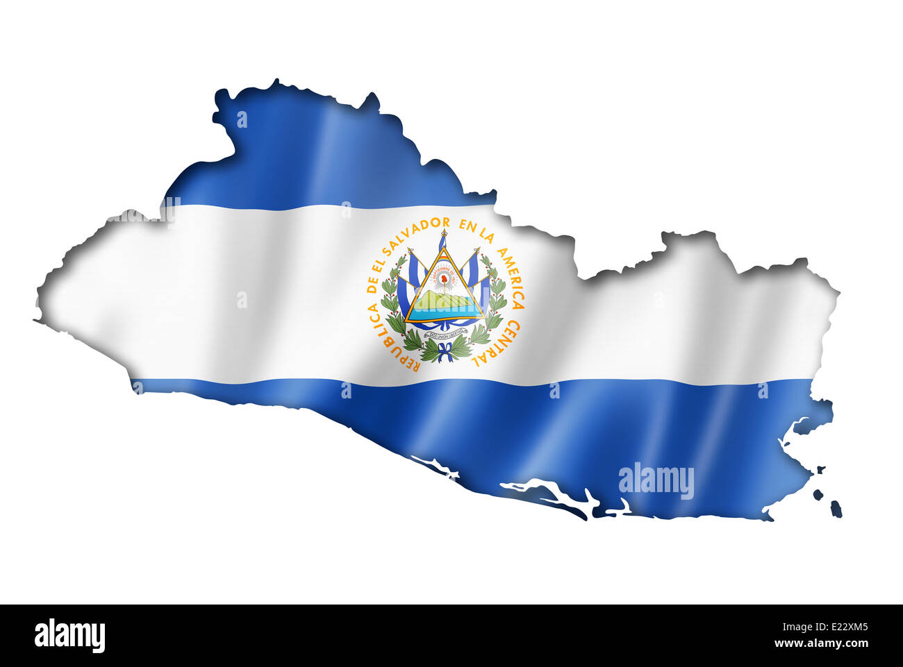 El Salvador bandiera mappa tridimensionale, rendering isolato su bianco Foto Stock