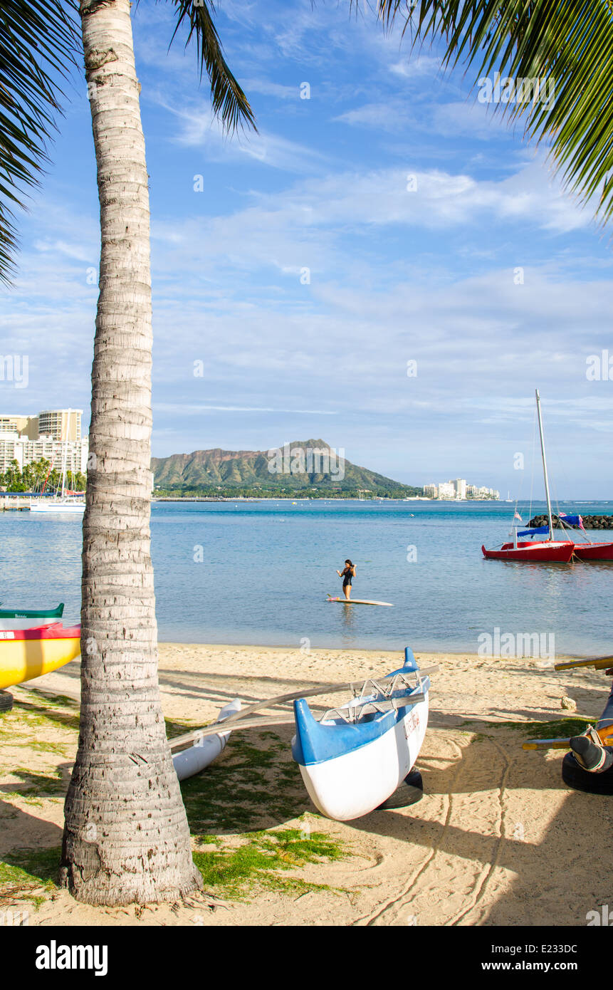 Kayak da mare sulla spiaggia di Waikiki Beach, Hawaii Foto Stock