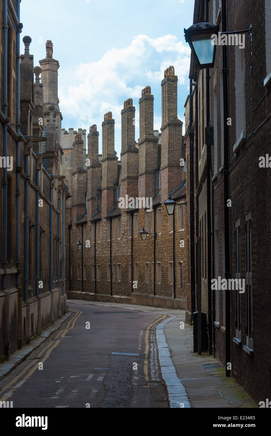 Fila di camini in una strada di Cambridge, Inghilterra, Regno Unito Foto Stock