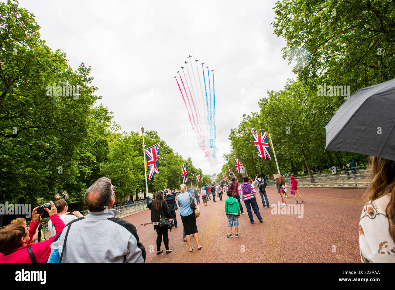 Londra, UK, 14 giugno 2014. Cittadini celebrare la Regina Elisabetta II il compleanno presso il Trooping il colore e la RAF flypast Oltre Buckingham Palace. Credito: Alick Cotterill/Alamy Live News Foto Stock
