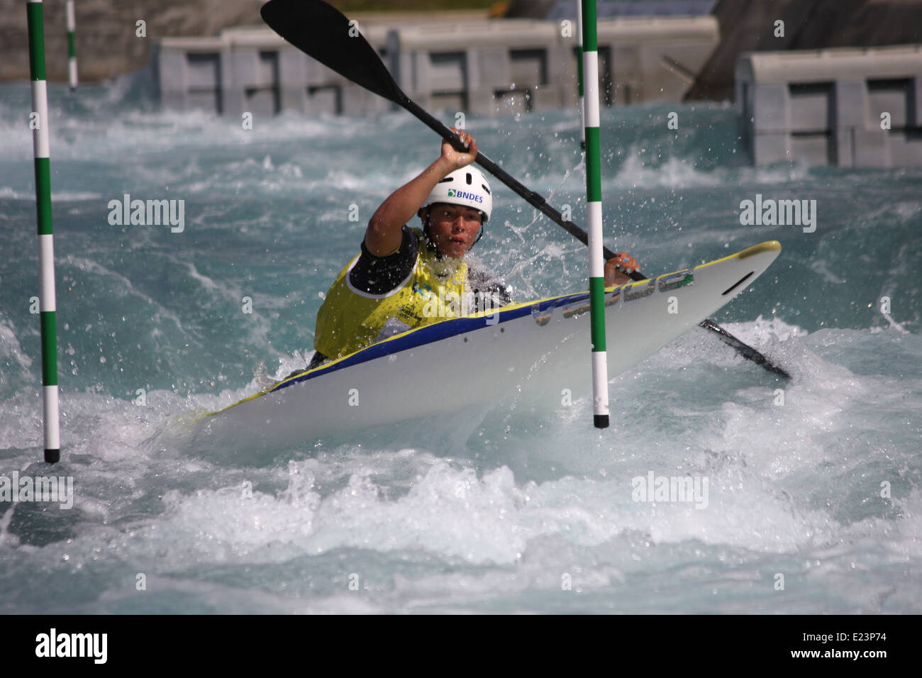 ICF canoa slalom della Coppa del Mondo 2014 1 - 8 giugno 2014. Semi Finali Lee Valley White Water Centre di Londra, Regno Unito Foto Stock