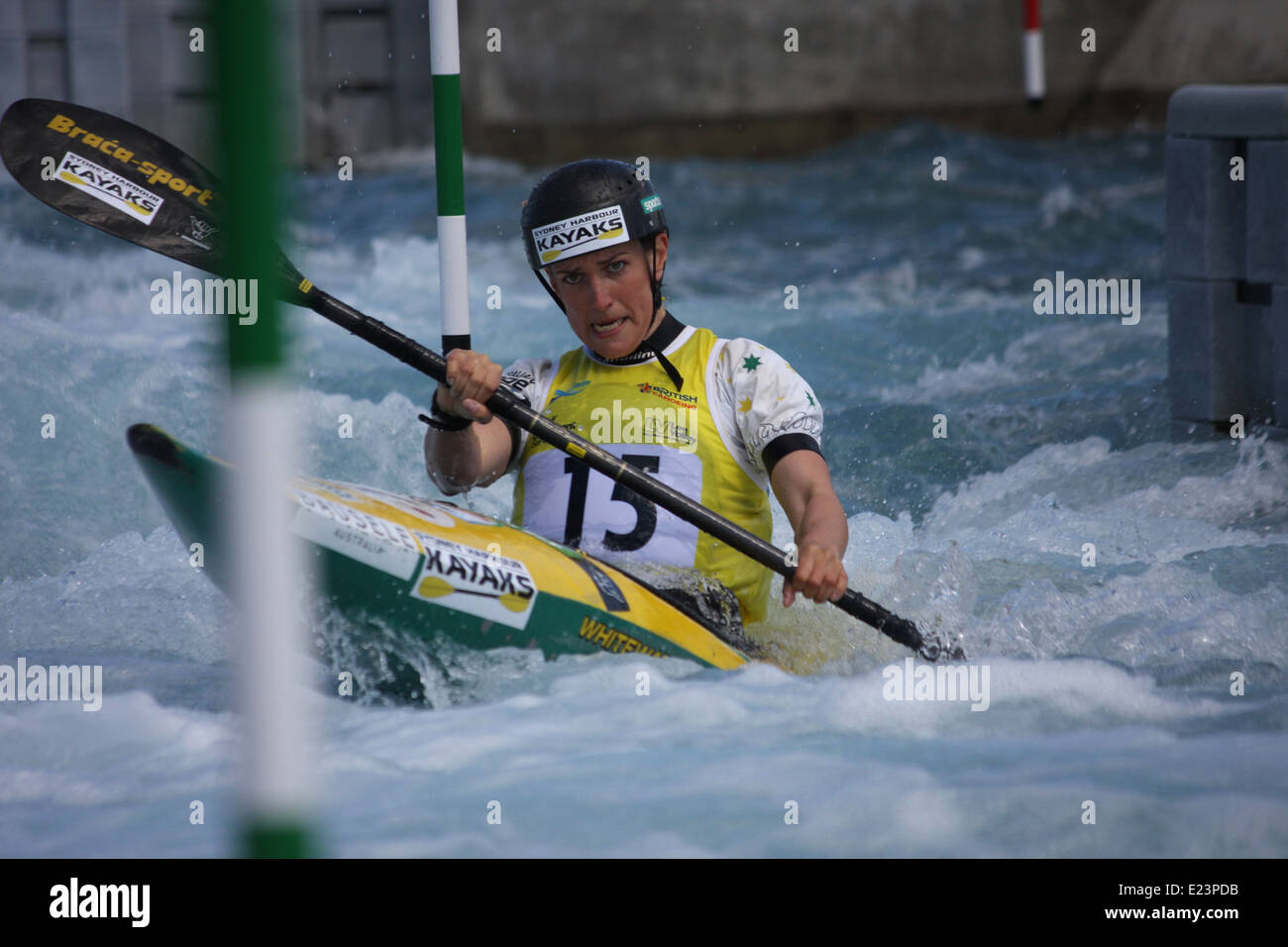 ICF canoa slalom della Coppa del Mondo 2014 1 - 8 giugno 2014. Semi Finali Lee Valley White Water Centre di Londra, Regno Unito Foto Stock