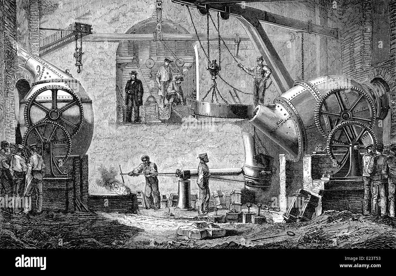 Tecnici di lavorazione del ferro in un convertitore Bessemer, 1886, Foto Stock