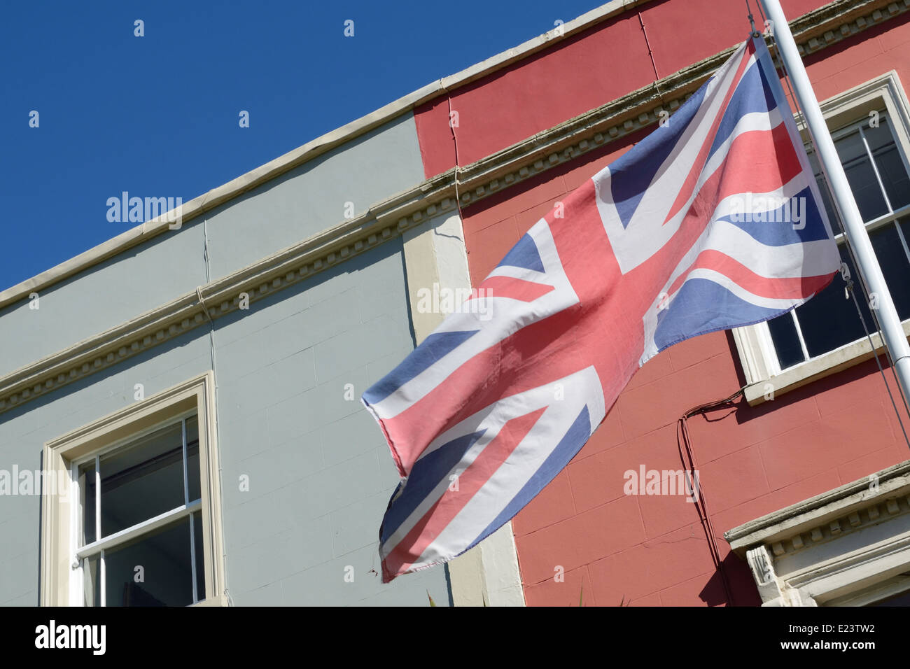 Union Jack flag pole e case Inghilterra REGNO UNITO Foto Stock