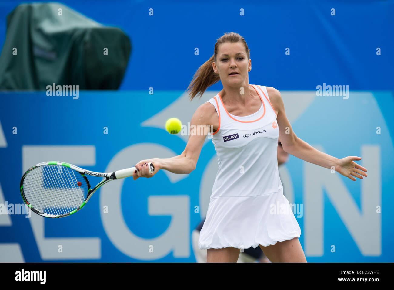 Eastbourne, Regno Unito. Il 15 giugno, 2014. Agnieszka RADWANSKA della Polonia in azione durante il Rally per Bally raddoppia la corrispondenza alla Aegon International in Devonshire Park, Eastbourne. Credito: MeonStock/Alamy Live News Foto Stock