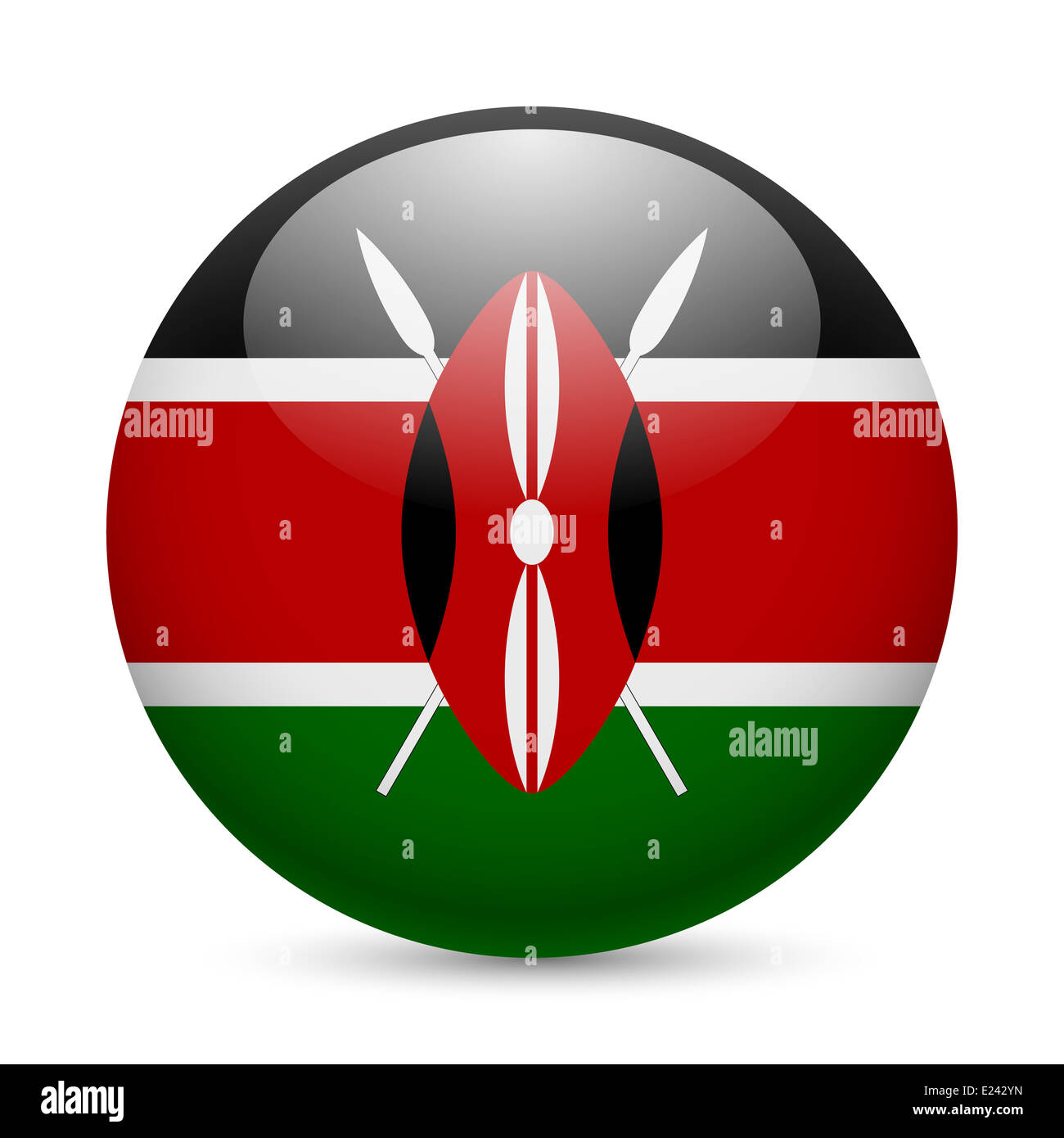 Bandiera del Kenya come round icona lucida. Pulsante con bandiera Keniota Foto Stock