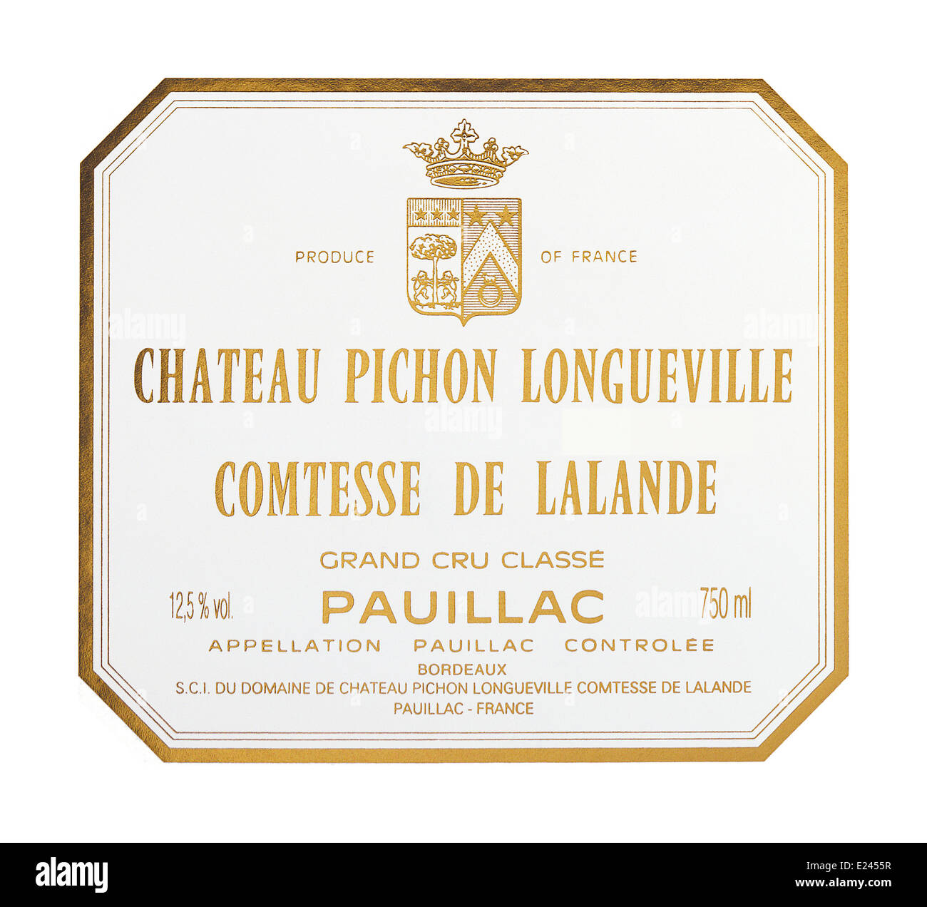 Chateau Pichon Longueville Comtesse de Lalande Grand cru classe Pauillac vino rosso etichetta Foto Stock