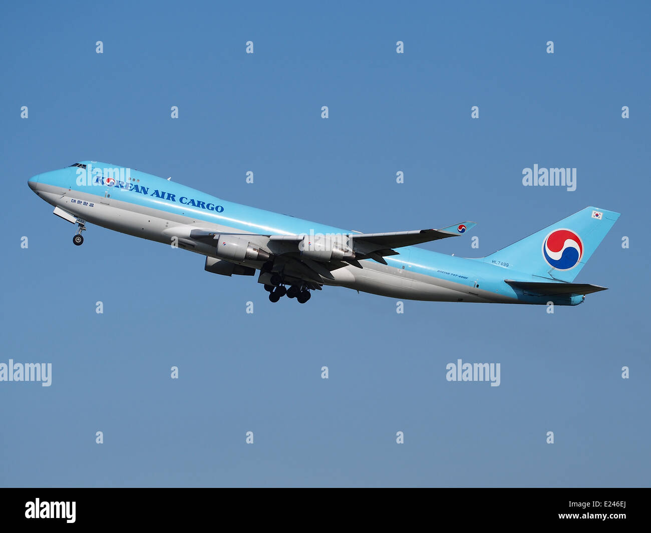 HL7499 Korean Air Cargo Boeing 747-400F il decollo da Schiphol (AMS - EHAM), Paesi Bassi, 18maggio2014, PIC-3 Foto Stock