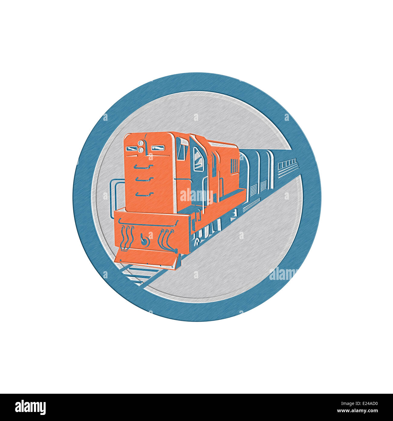 Illustrazione di un treno diesel visto dalla serie anteriore cerchio interno isolato su sfondo bianco fatto in stile retrò. Foto Stock