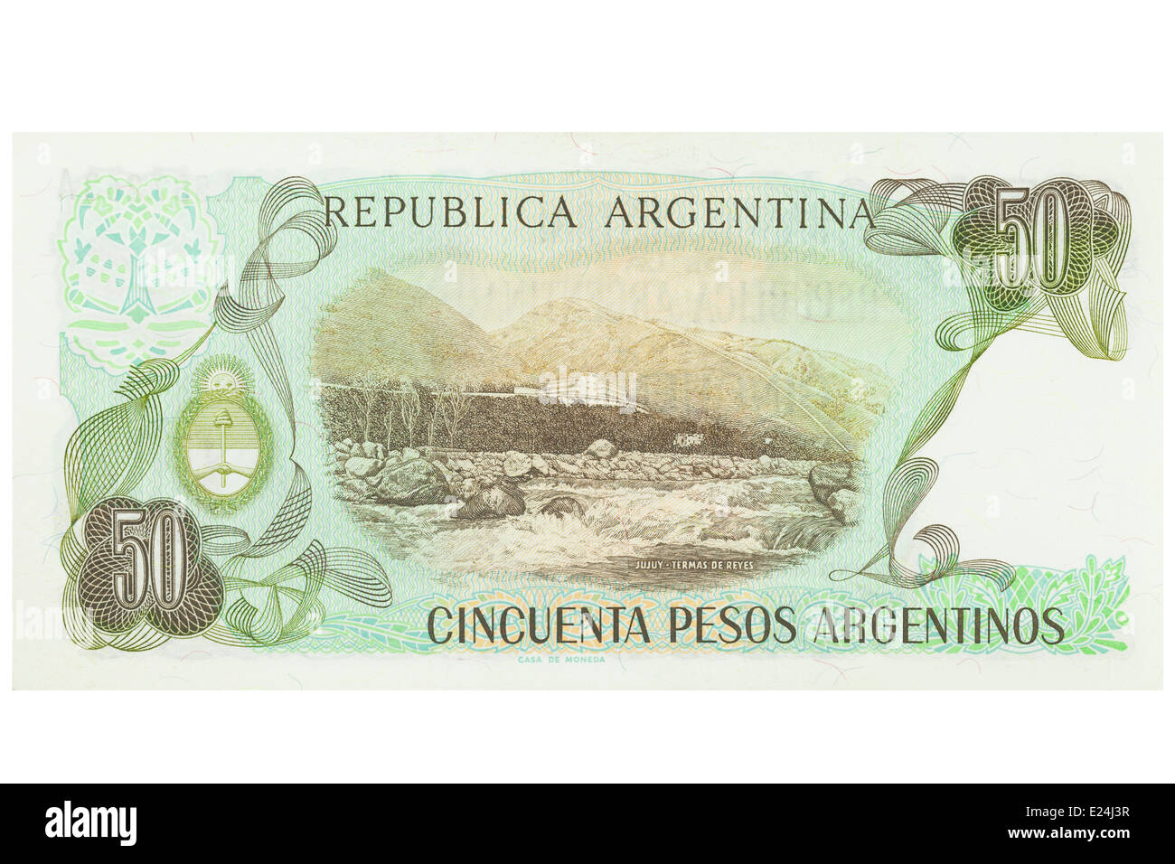Cinquanta argentine pesos banconota su sfondo bianco Foto Stock