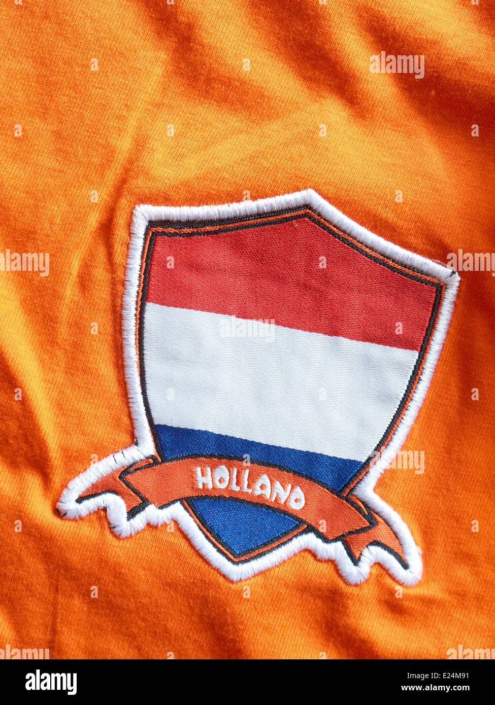 Dutch football shirt con la Coppa del Mondo FIFA 2014 logo Foto Stock