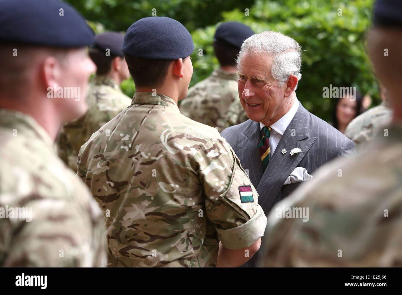 Il principe Charles, Principe di Galles presenta servizio operativo medaglie ai soldati del Royal Dragoon Guards al Clarence House il 27 giugno 2013 a Londra, Inghilterra. Royal Rota Foto di Tim P. Whitby - fornito da Ian Jones fotografia dotato: Prince Charles, Principe di Galles dove: Londra, Regno Unito quando: 27 Giu 2013 Foto Stock