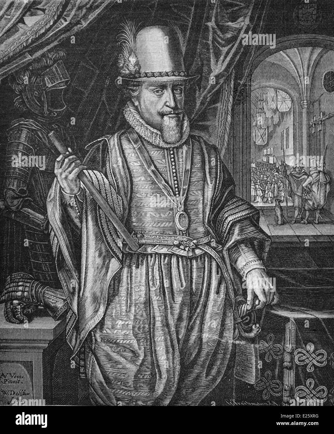 Maurizio di Nassau, principe di Orange (1567-1625). Organizzate l'olandese di ribellione contro la Spagna. Incisione. Foto Stock