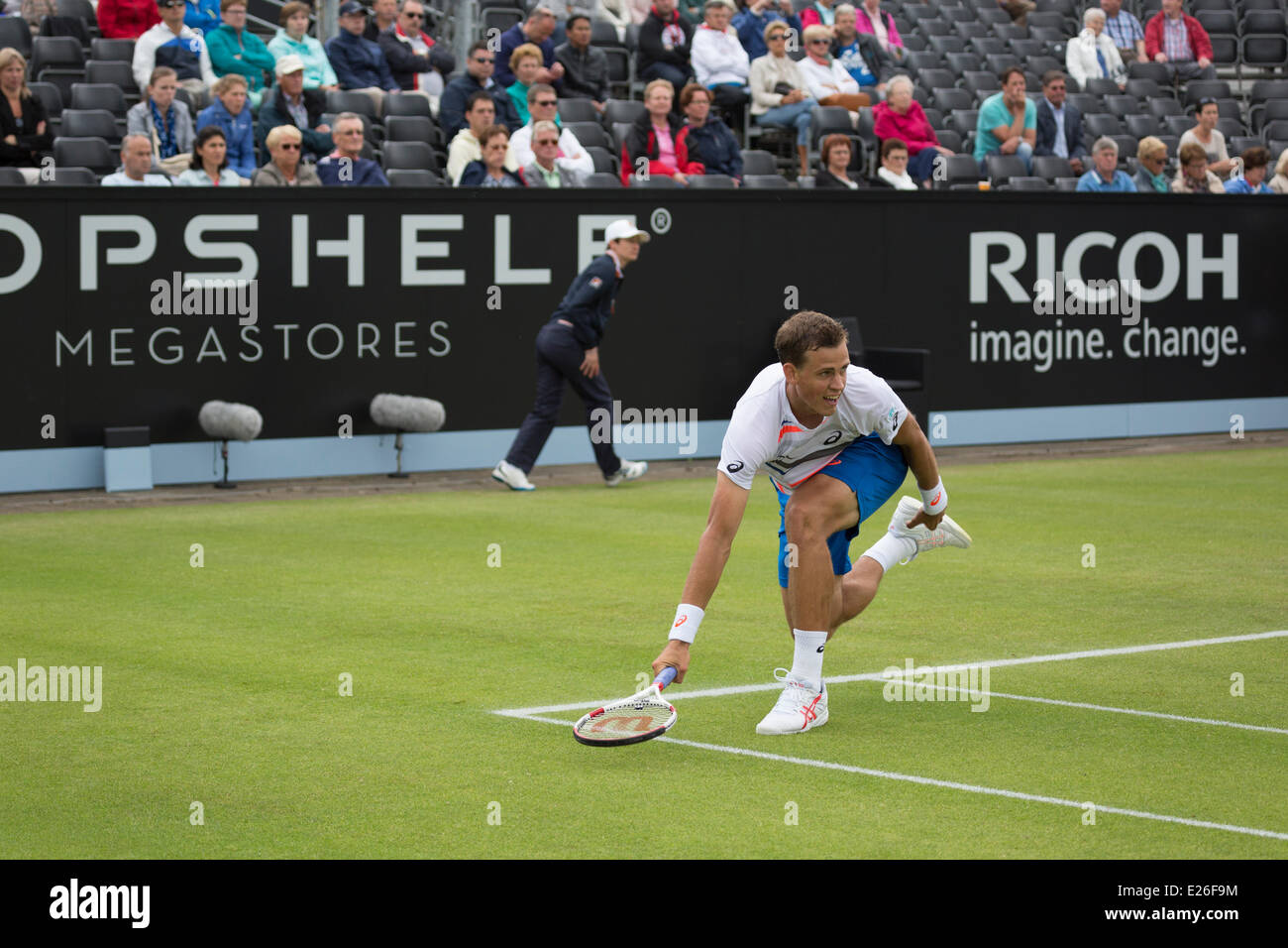 Vasek Pospisil (CAN), in azione in ATP Topshelf Open Tennis campionati a Autotron, Rosmalen, 's-Hertogenbosch, Paesi Bassi. Credito: Gruffydd Thomas/Alamy Live News Foto Stock
