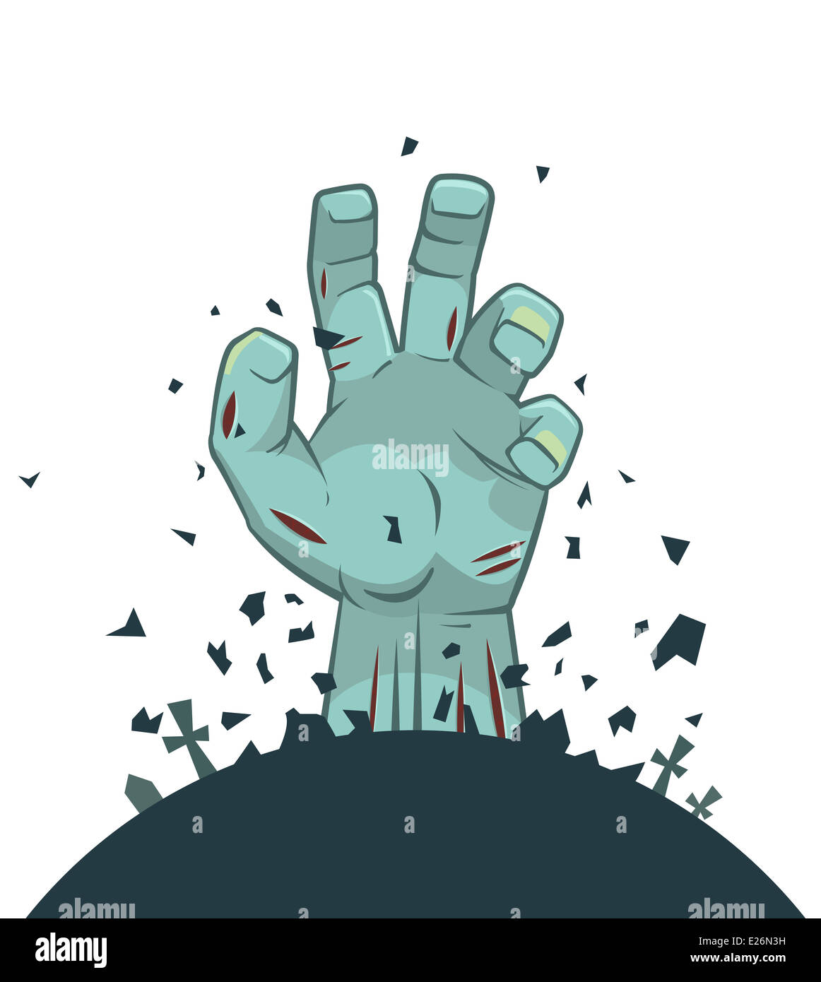 Vettore mano zombie rising dalla tomba, isolato su sfondo bianco Foto Stock
