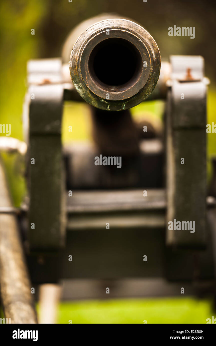 La canna di un cannone utilizzato dalla Guerra Civile Inglese Società mentre sta eseguendo in Malmesbury, Wiltshire - Inghilterra Foto Stock