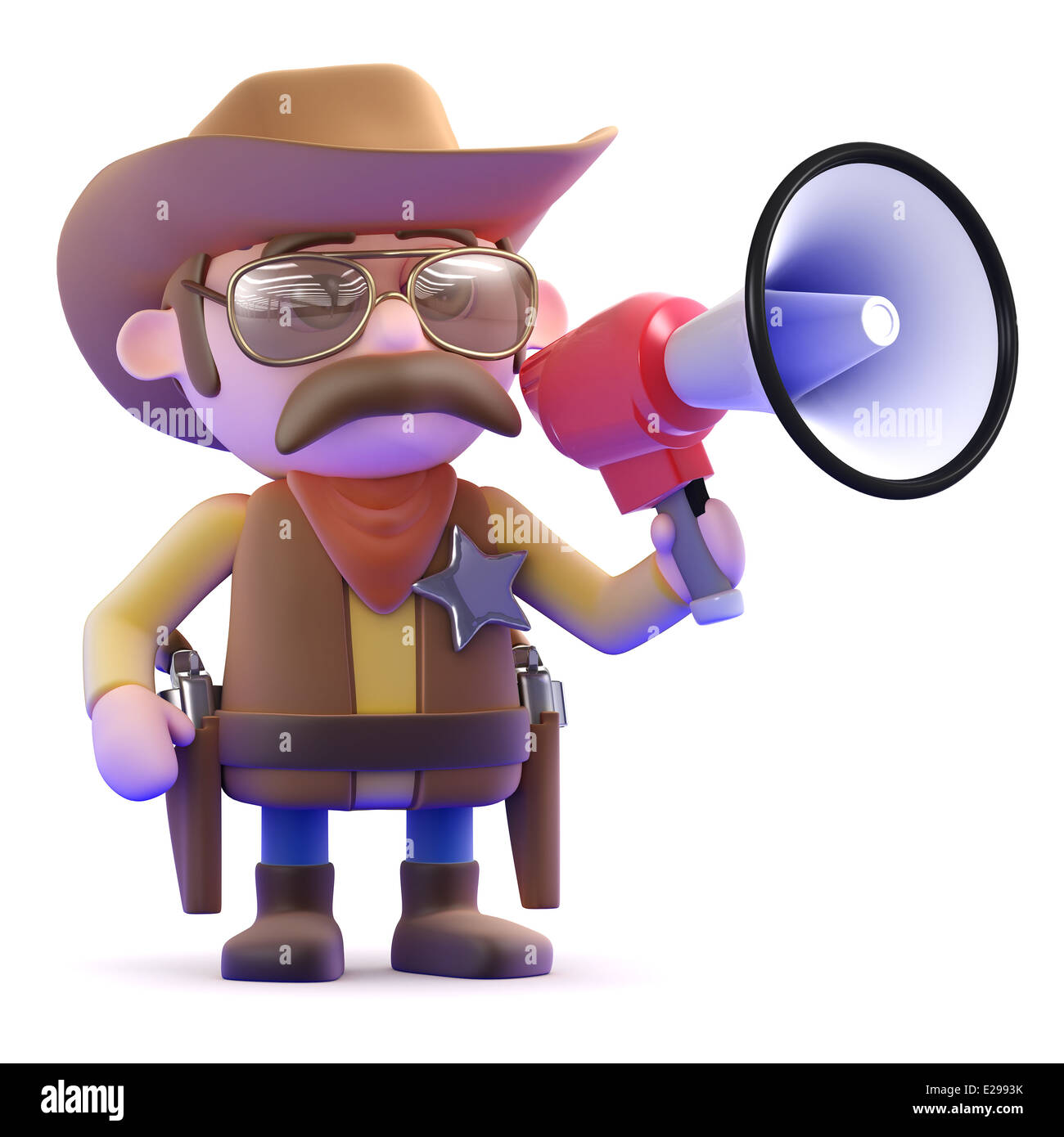 3D render di un cowboy con un megafono Foto Stock