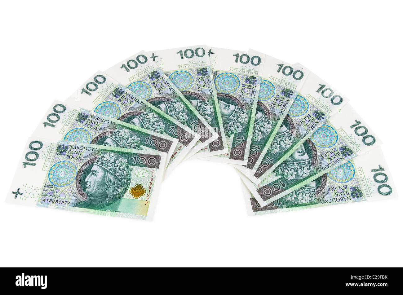 Nuova polacca banconote di 100 PLN isolato su sfondo bianco con tracciato di ritaglio Foto Stock