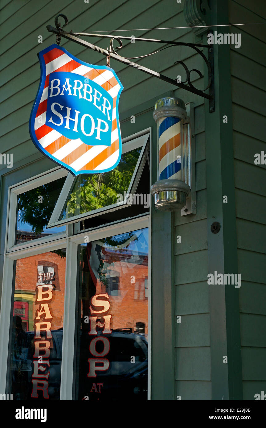Barber shop in Fairhaven storico distretto di Bellingham, nello stato di Washington, USA Foto Stock