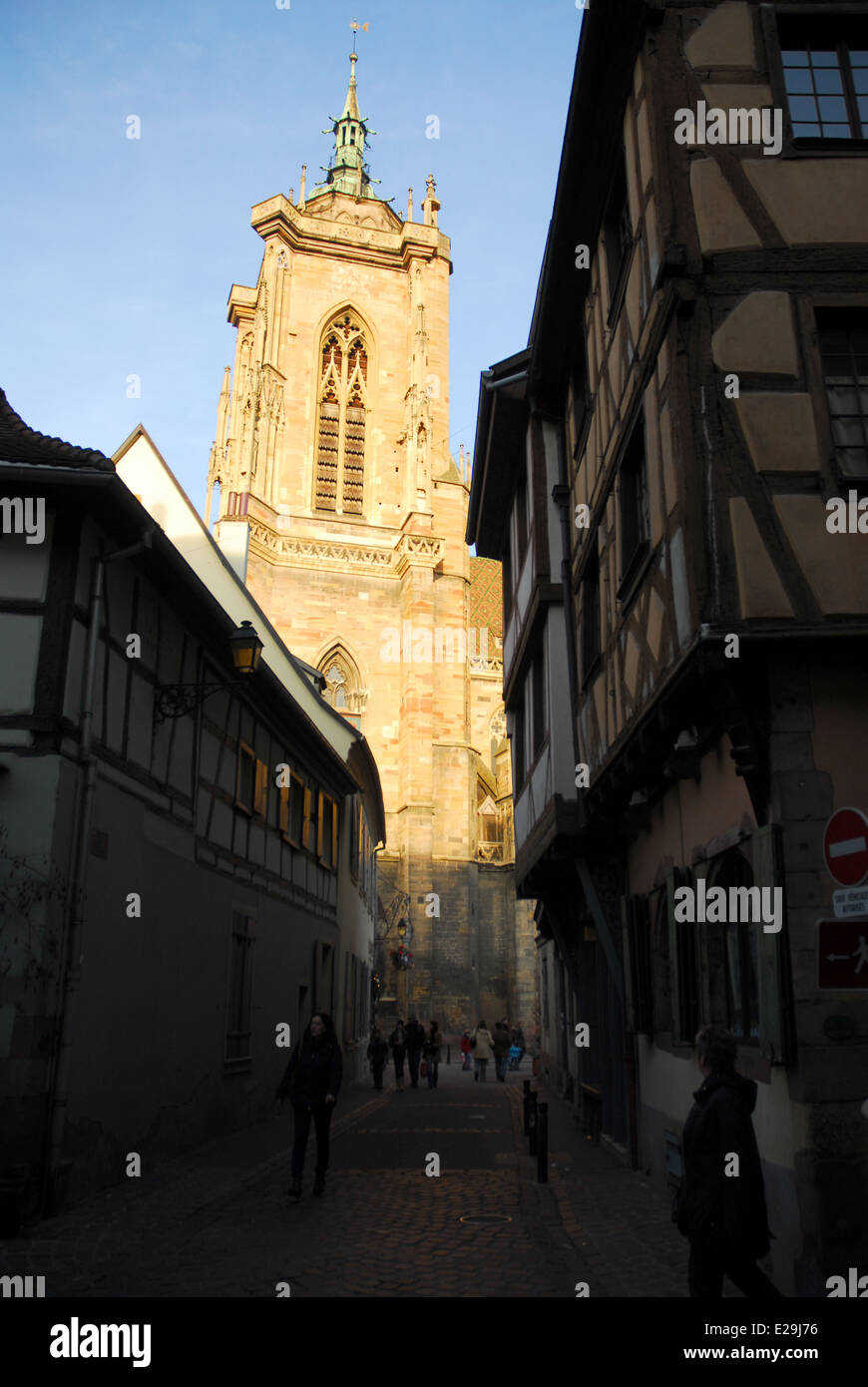 Campanile della St Martin's Church, Colmar, Francia Foto Stock