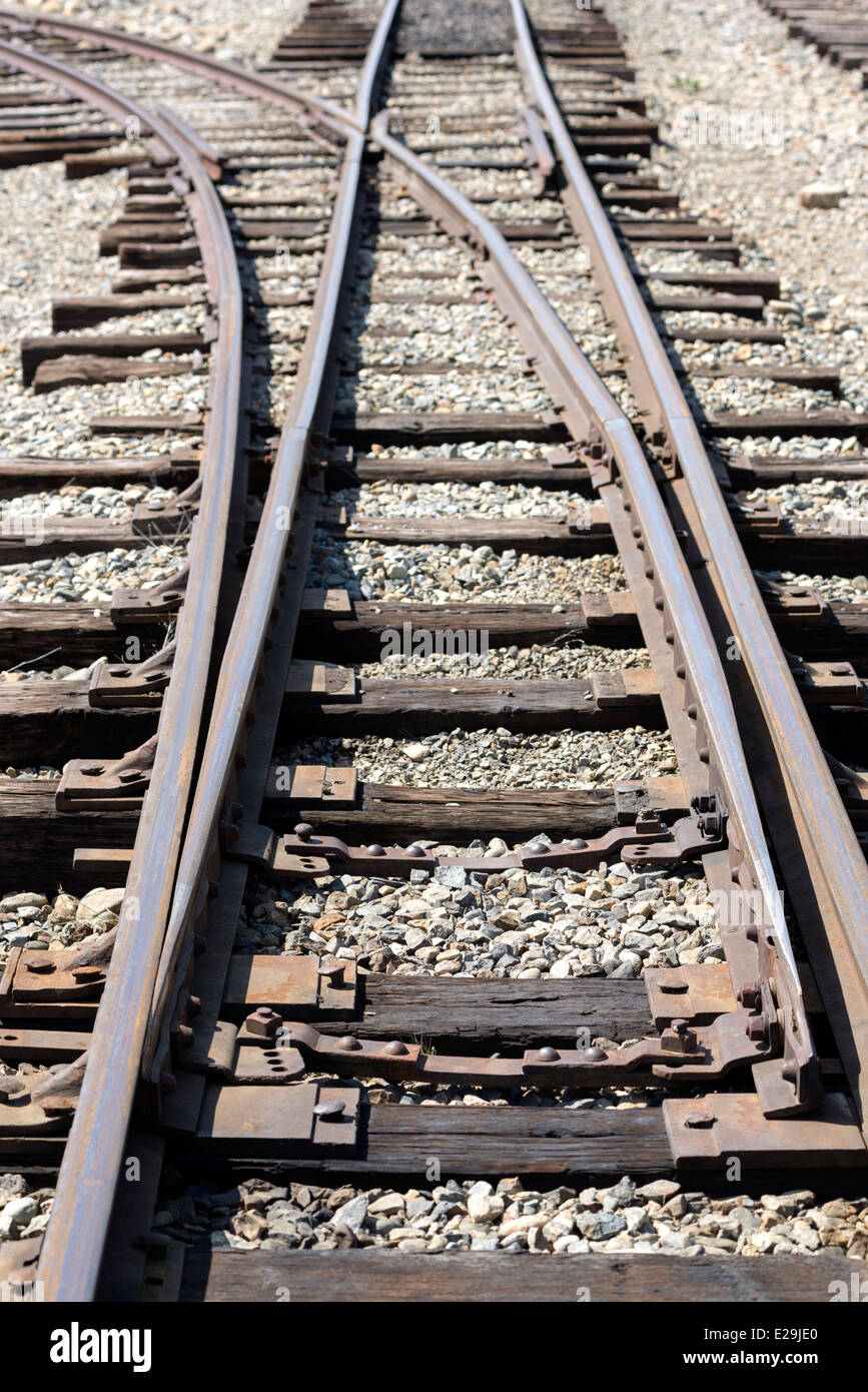 Interruttore di Wye sulle vie del Sumpter Valley Railroad, restaurato di gauage stretta ferrovia orientale in Oregon. Foto Stock