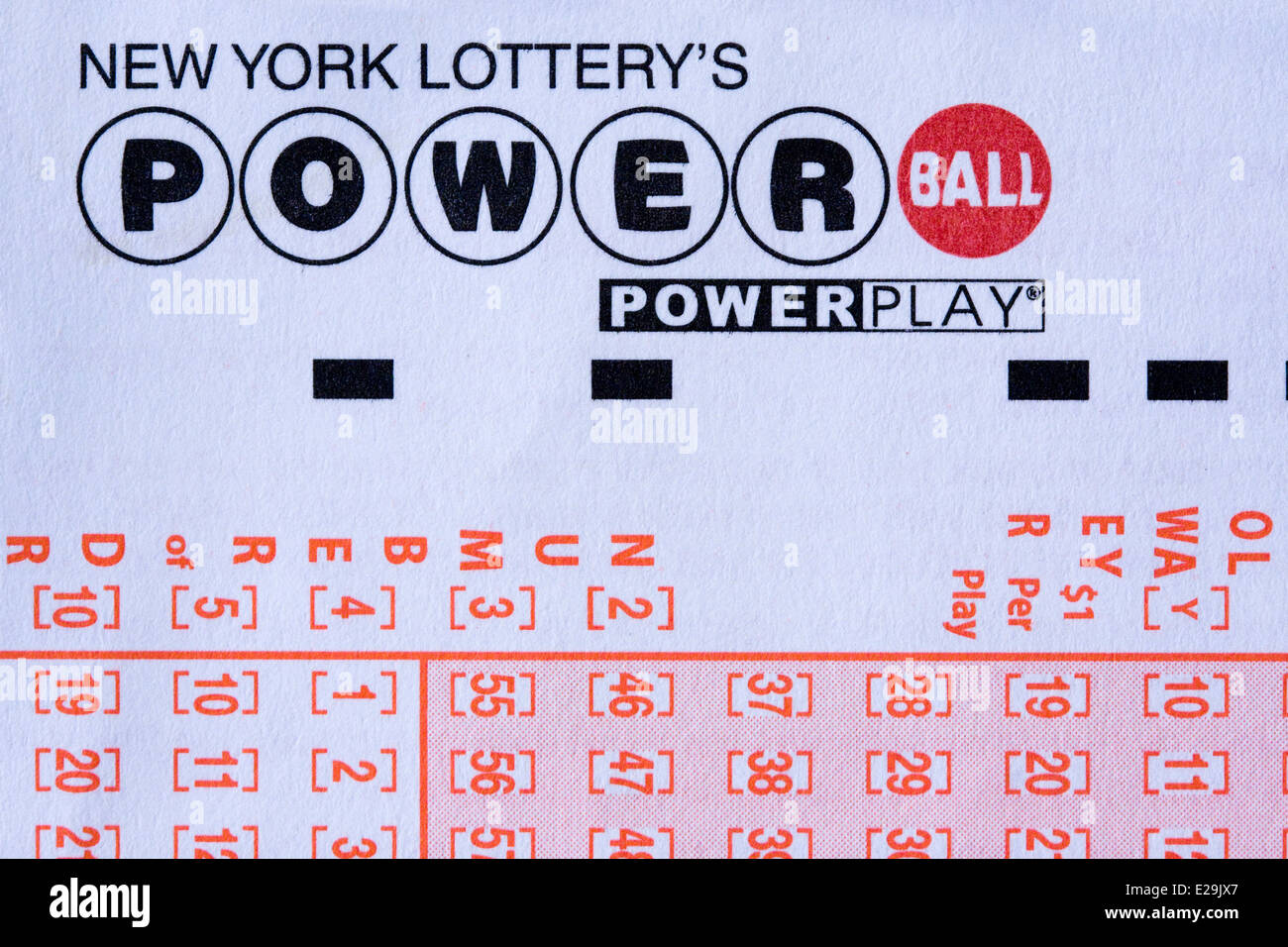 Close up di un fustellato di New York della lotteria Powerball ticket Foto Stock