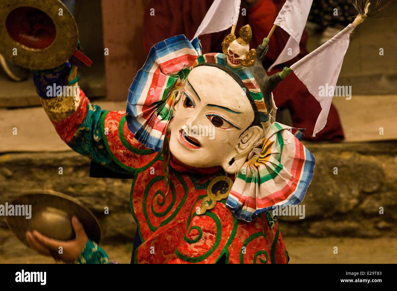 Il Nepal, zona di Sagarmatha, Solu Khumbu distretto, Chiwong Monastero, sherpa festival di Mani Rimdu, danza di cembali del Foto Stock