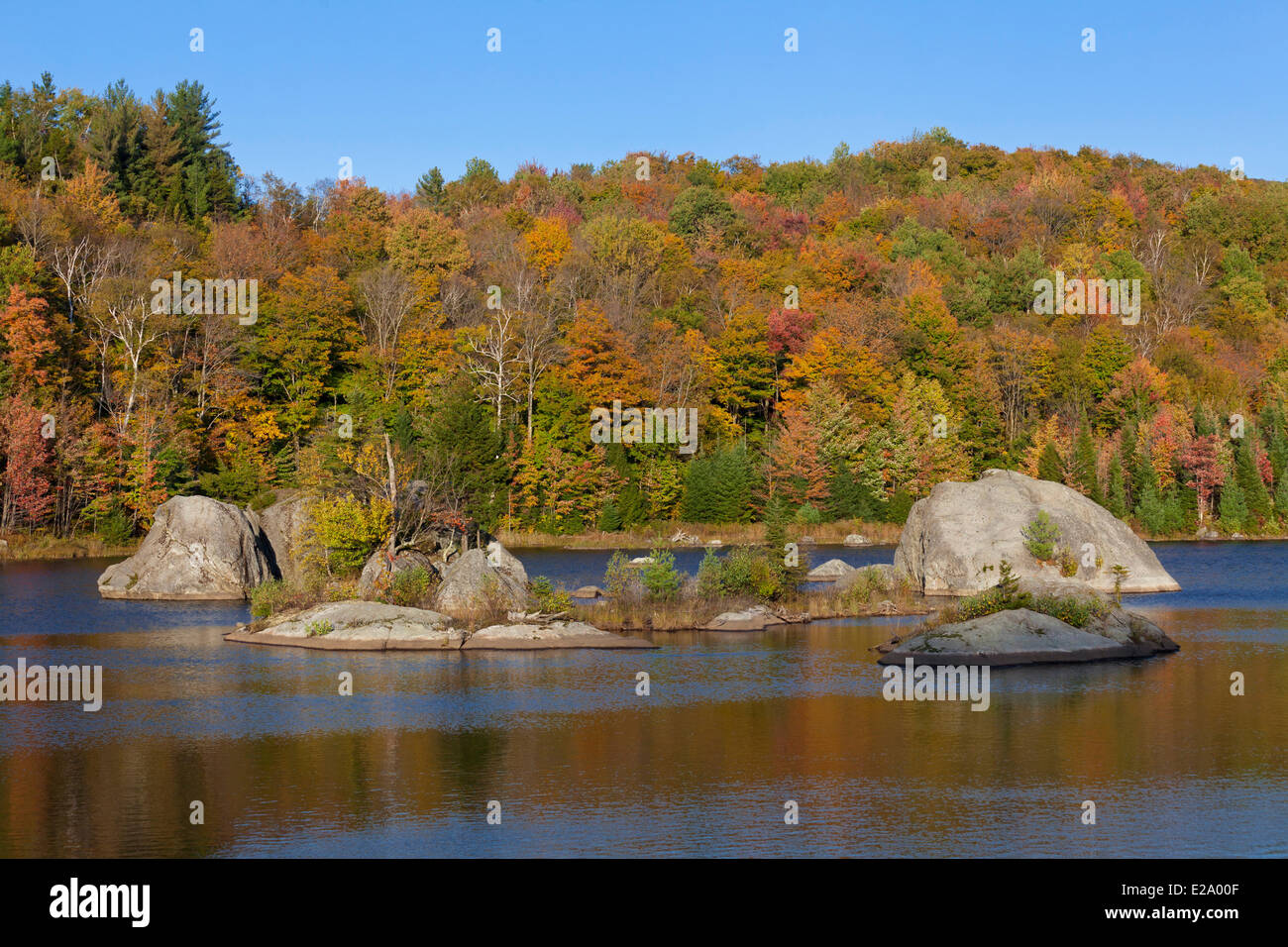 Canada, Provincia di Quebec, Eastern Townships o Estrie, lago e colori dell'estate Indiana Foto Stock