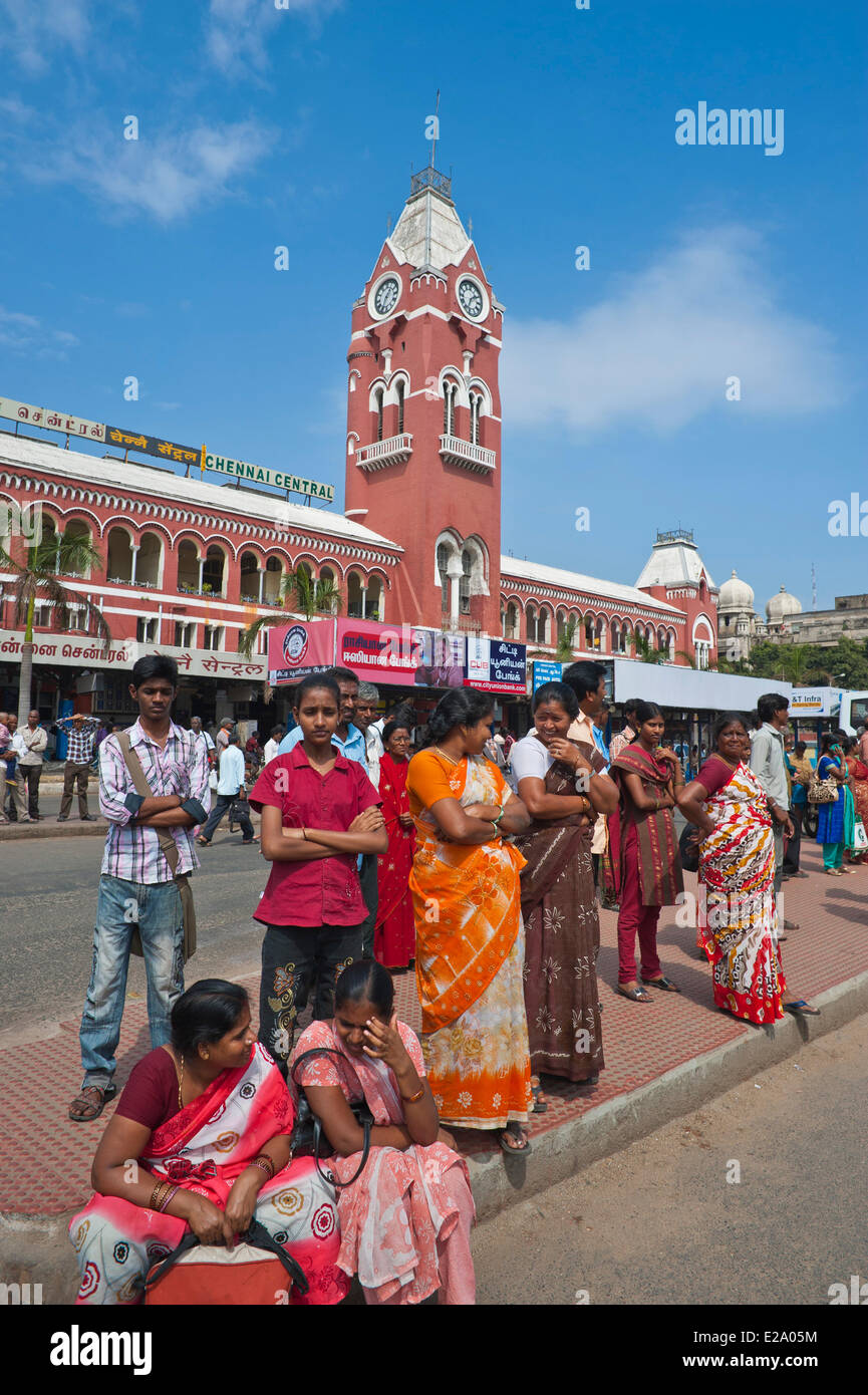 India, Tamil Nadu, Chennai (Madras), Central Chennai stazione costruita nel 1873 in stile neo gotico Foto Stock