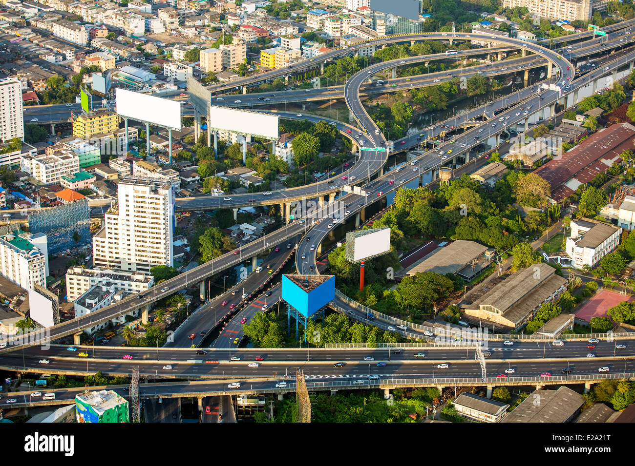 Vista aerea della città di Bangkok strade e traffico, Thailandia Foto Stock