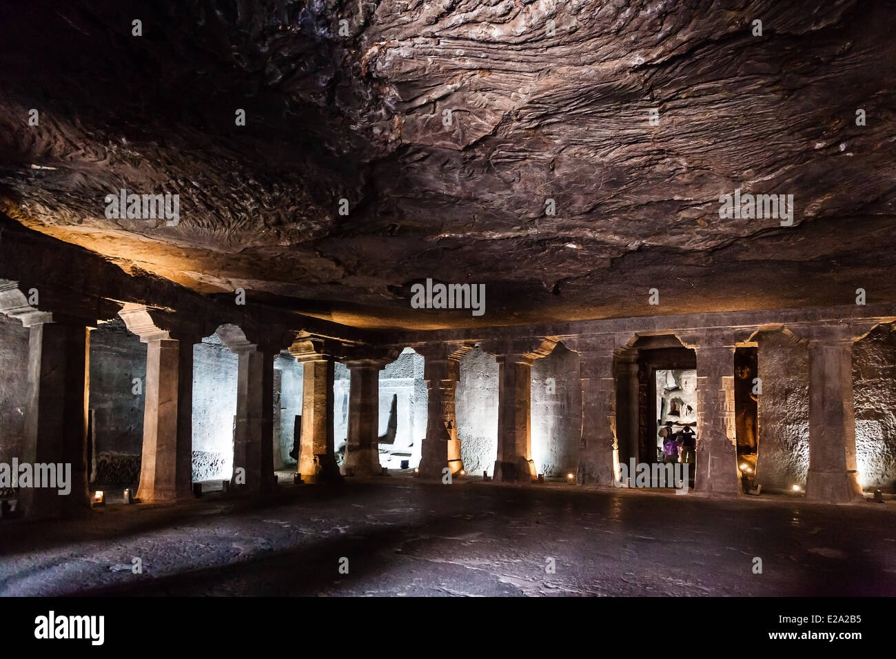 India, nello stato del Maharashtra, Ajanta, all'interno di una grotta, classificato come patrimonio mondiale dall' UNESCO Foto Stock