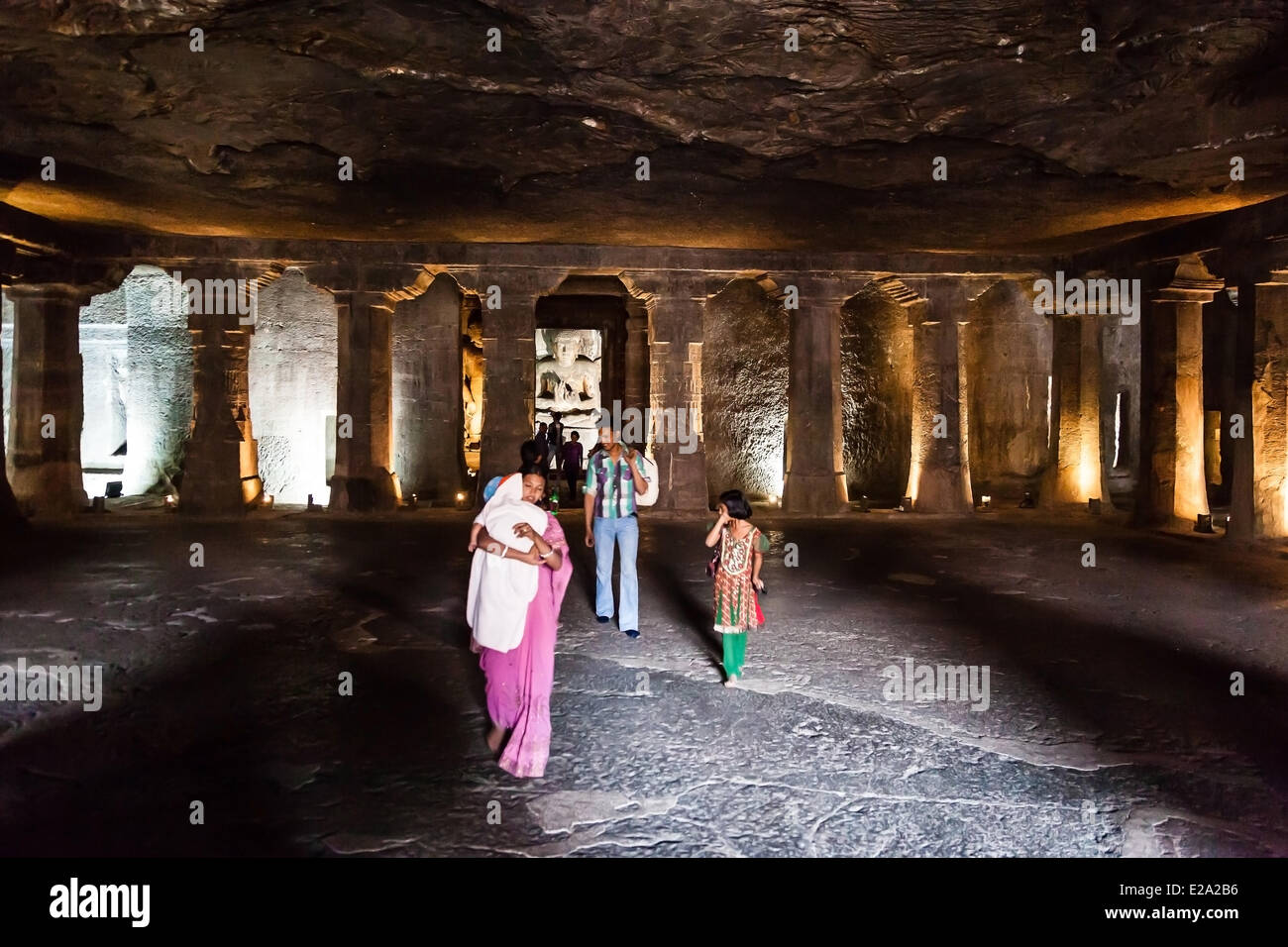 India, nello stato del Maharashtra, Ajanta, all'interno di una grotta, classificato come patrimonio mondiale dall' UNESCO Foto Stock