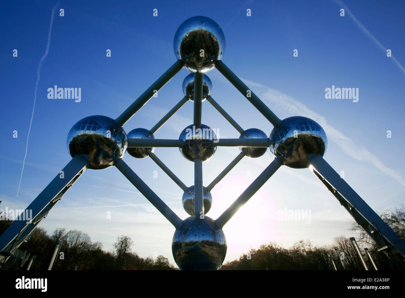 Il Belgio, Bruxelles, Heysel distretto, l'Atomium, costruita per l'Esposizione Universale del 1958 dall'ingegnere Waterkeyn Foto Stock