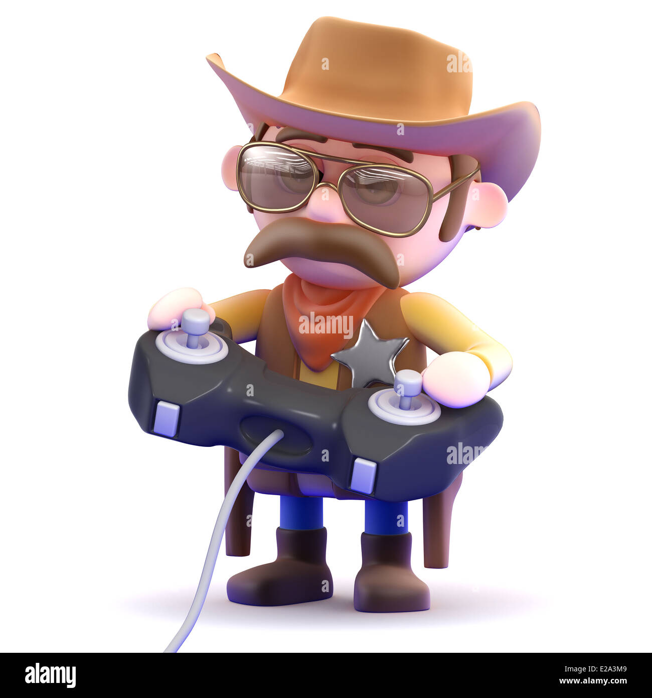 3d Cowboy sceriffo è occupato la riproduzione di videogiochi Foto Stock