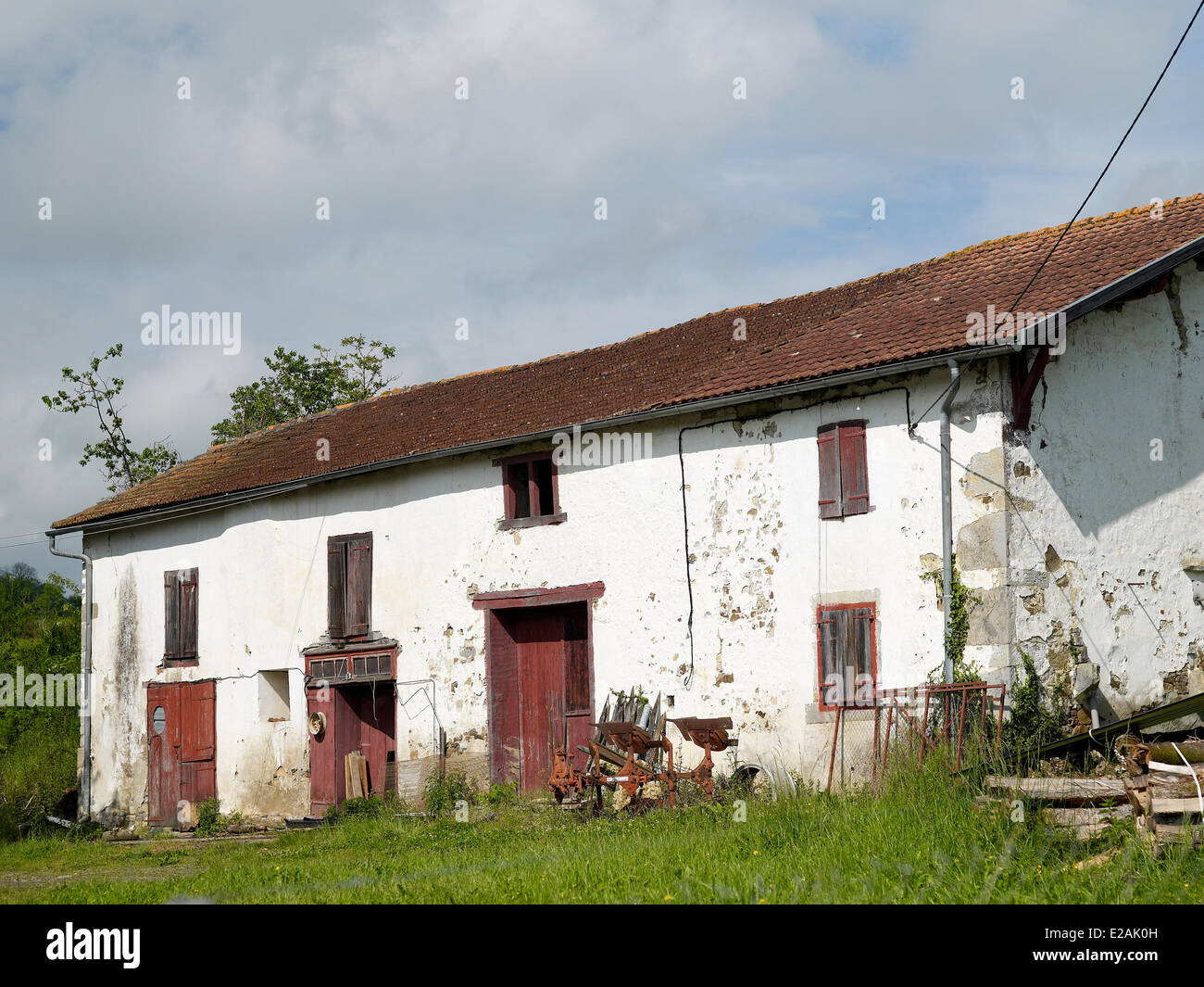 Francia, Pirenei Atlantiques, Berraute Domezain, caratteristica: una professione di fegato, anteriore della fattoria Foto Stock