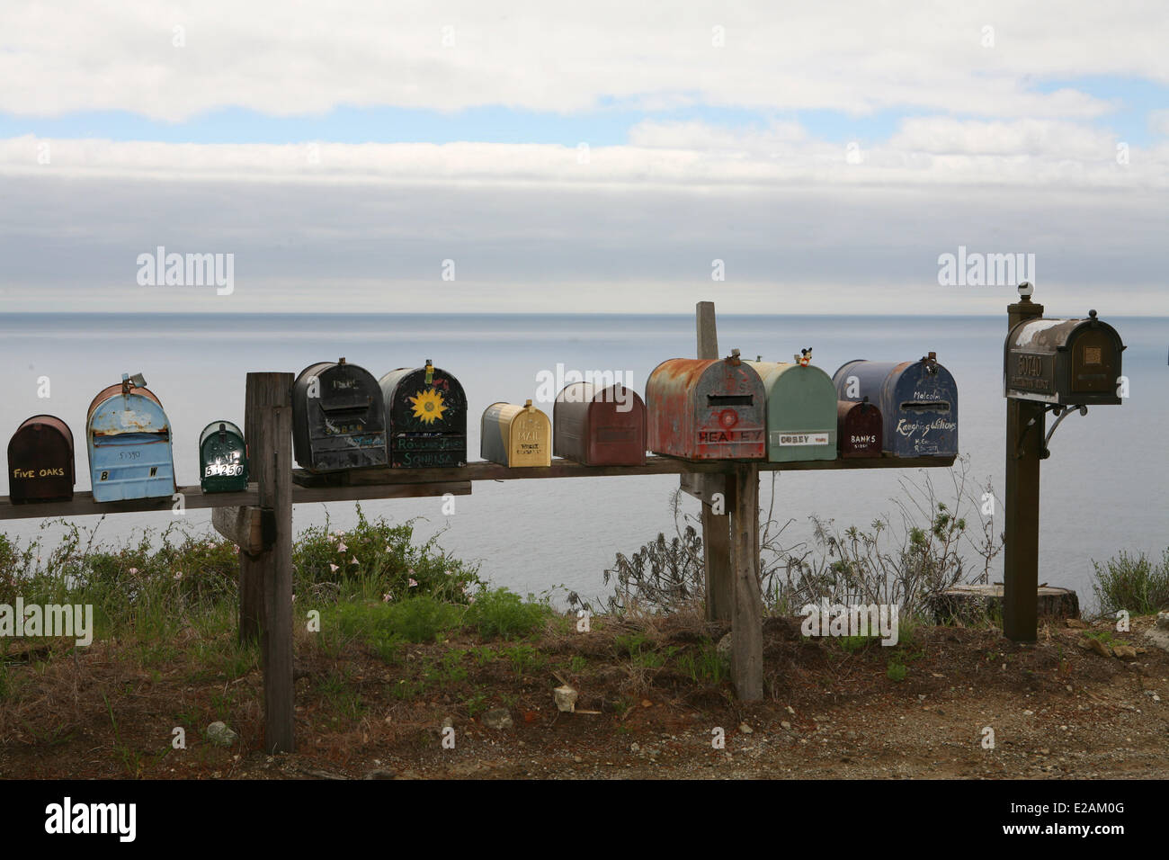 Gli Stati Uniti, California, Big Sur, cassette postali su California Highway 1 Foto Stock