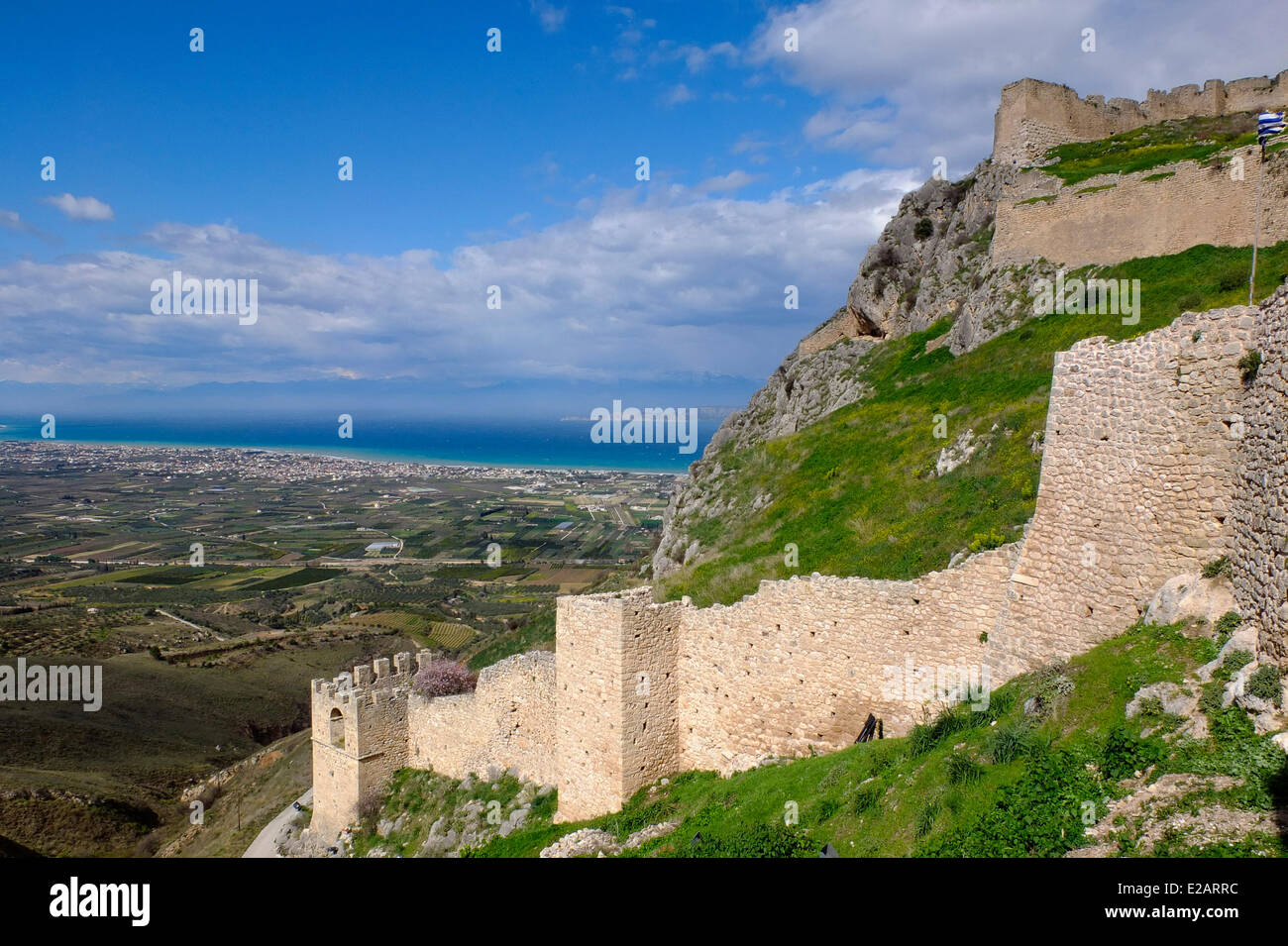 La Grecia, Peloponneso e cittadella di Corinto antico, il sito, difendendo l'Istmo di Corinto, era occupata dal VI secolo Foto Stock