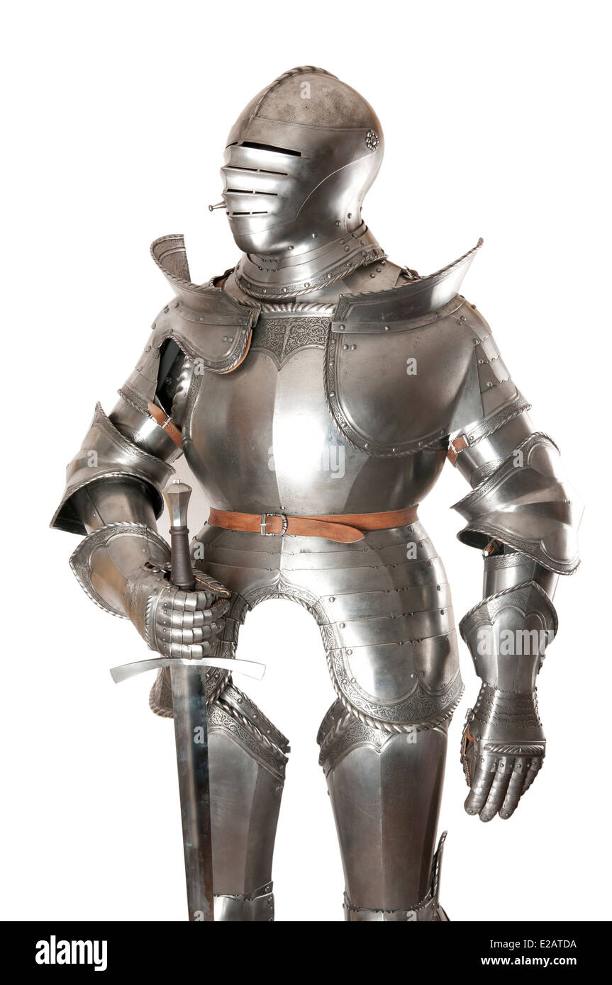 La corazza del cavaliere medievale. La protezione metallica del soldato contro l'arma dell'avversario Foto Stock