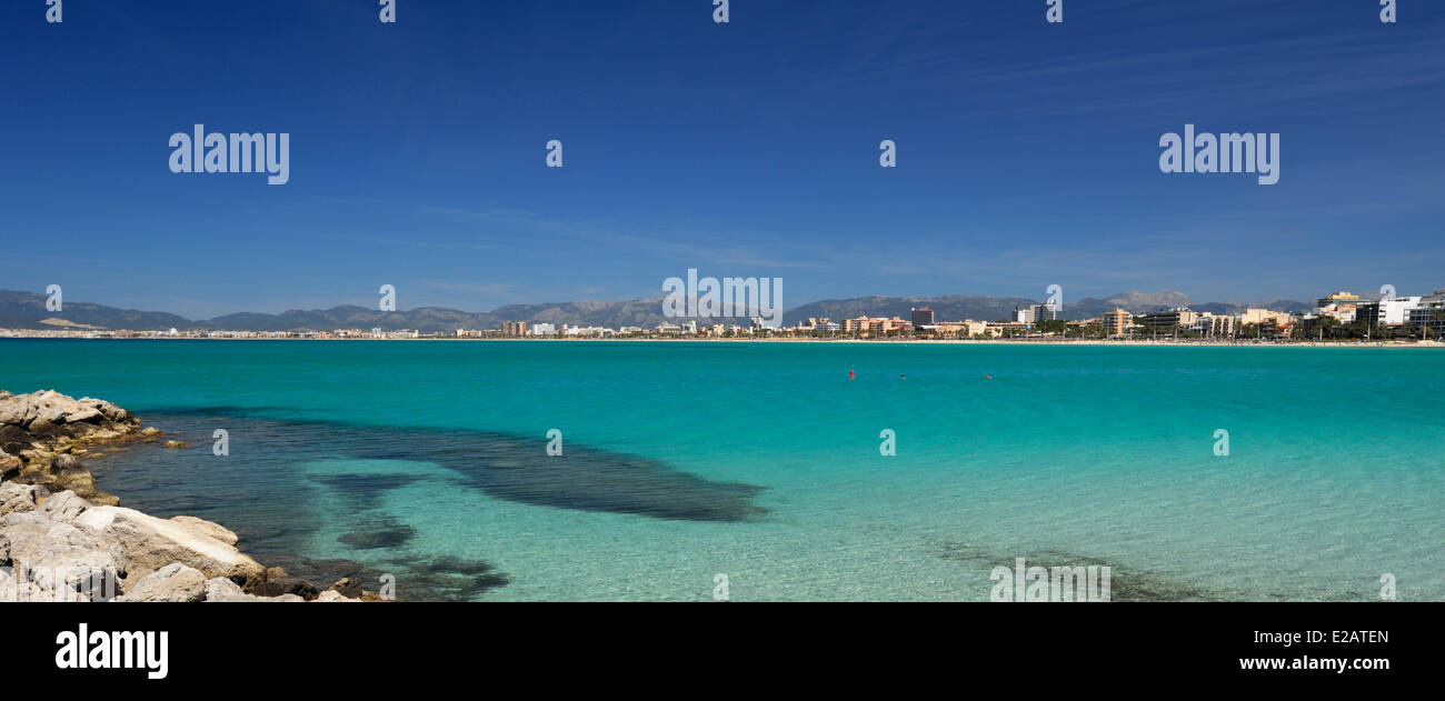 Isole Baleari Spagna, Mallorca, S'Arenal, El Arenal, spiaggia Palma con acque turchesi Foto Stock