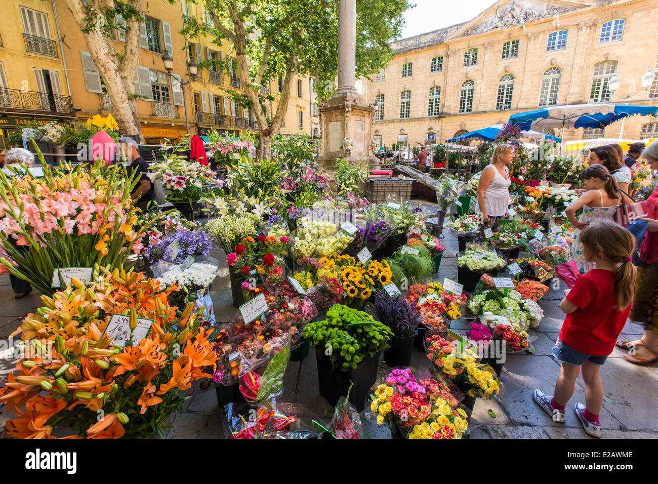 Francia, Bouches du Rhone, Aix en Provence, Place de l'Hotel de Ville, il mercato dei fiori Foto Stock